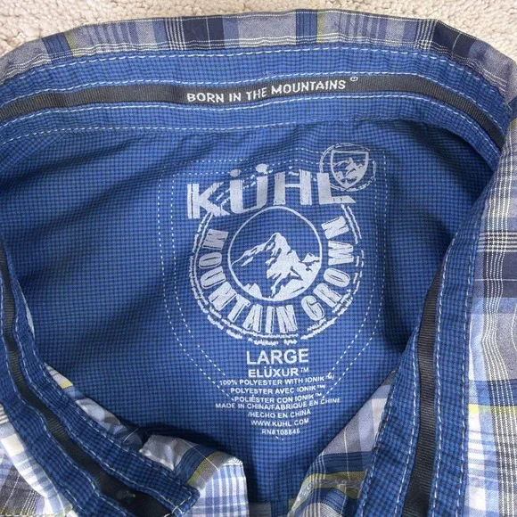 Men's Kuhl Size Large Short Sleeve Polyester Button Shirt Plaid - Picture 3 of 6